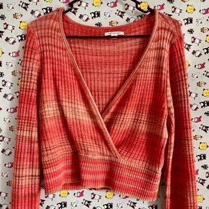 American Eagle Pink Plaid Sweater Wrap Top